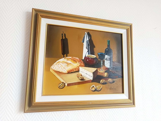 Image 1 of Oil on canvas still life signed Frechin