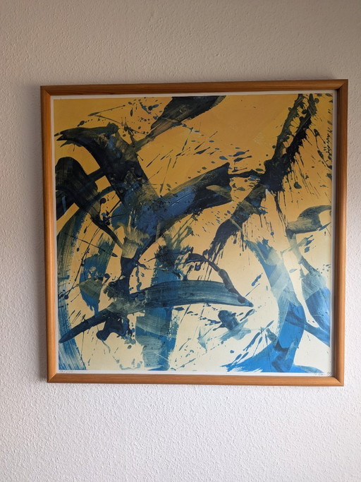 Gran litografía/grabado abstracto a color de Susanne Hauenstein (1999), firmado a mano y enmarcado R – lithos zeefdrukken