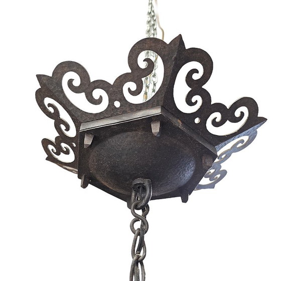 Wrought Iron Arts and Crafts Pendant Lamp, From Around 1900 – Glass (photo 6 of 7)