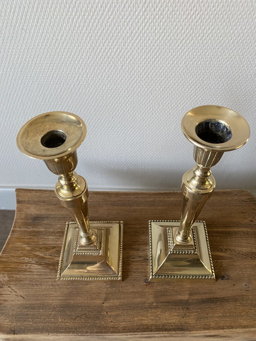 2 large vintage brass candlesticks pearl rim