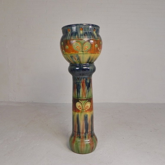 Image 1 of Flemish flowerpot on pedestal, ceramic, 1920s