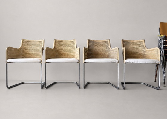 4x Vintage Tecta D43 sledestoelen, William DunkelWilliam Dunkel – Eetkamerstoelen, rvs, Textile (photo 13 of 15)