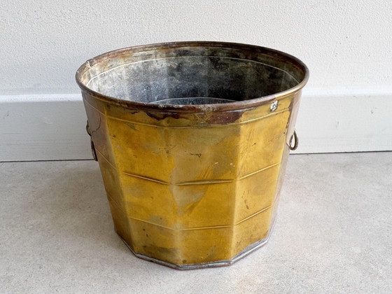 1x Vintage Messing Bloempot Met Leeuwenkoppen – Plantenbak, Brass (photo 2 of 10)