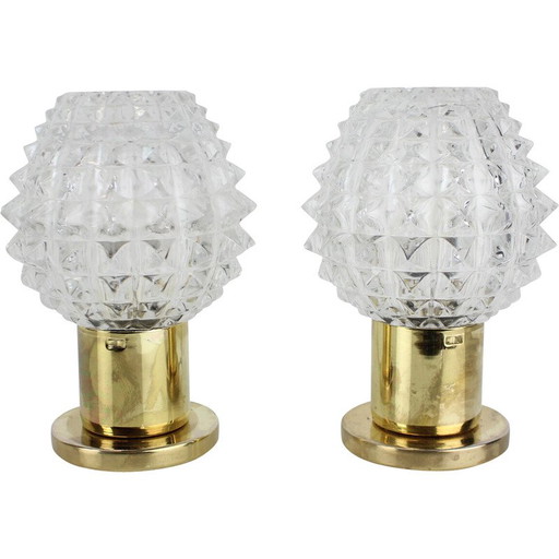 Vintage glass and brass wall lamp, Czechoslovakia
