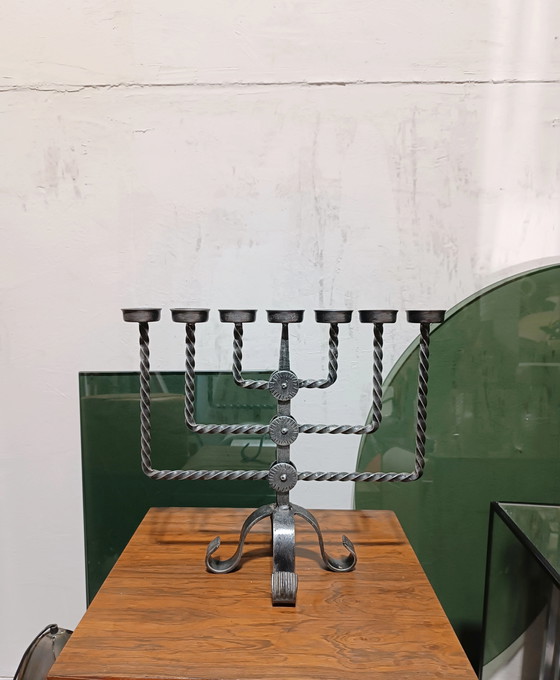 Image 1 of Vintage brutalist wrought iron candle holder 