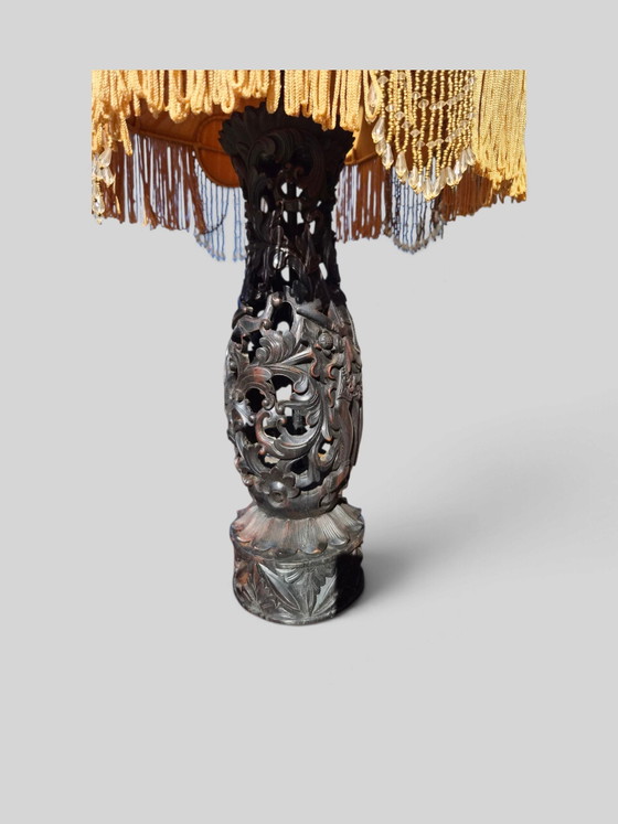 Magnifique lampe orientale sculptée à la main avec abat-jour vintage – Luminaires, Textile, Velvet (photo 2 of 5)
