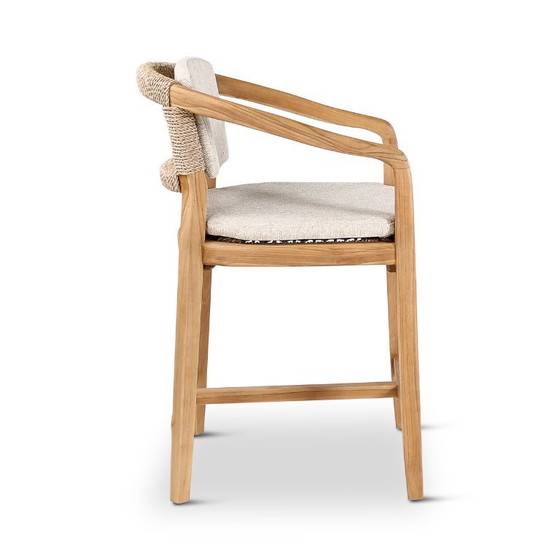 Sgabelli da bar in teak con schienale intrecciato e cuscino, 2 pezzi, Castle Line, Legno, Tessile, Beige (foto 2 di 7)