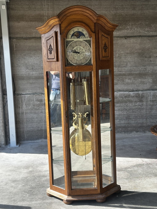 Grote eikenhouten staande klok met slagwerk en maanfase-indicator – klokken, Wood, Brass (photo 2 of 15)