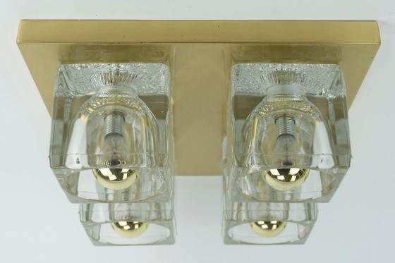 Image 1 of vintage mid century peill & putzler brass ceiling light with 4 glass cubes 1960s/70s flush mount