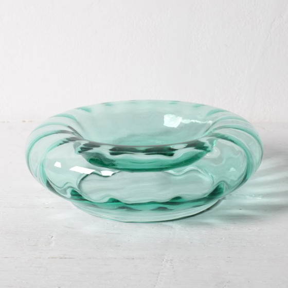 Image 1 of Vintage Teal Blown Glass Ashtray, Mid-Century Italian Ashtray / 1970s