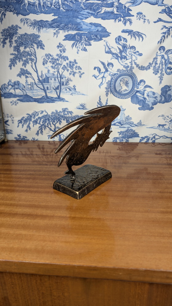 Image 1 of Yves LOHÉ "Cocorico" verguld bronzen haan sculptuur met certificaat, Vintage 1990