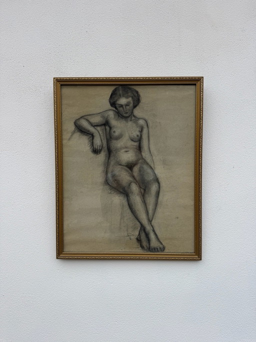 Étude de nu féminin fusain Art Déco (1937)