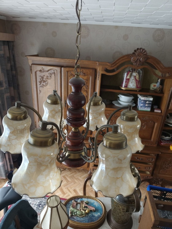 Lustre vintage à 6 bras – Luminaires, Verre, Métal (photo 3 of 7)
