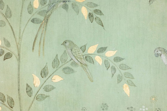 Image 1 of Painted canvas, or decorative panel, Parrots and bird. Contemporary.