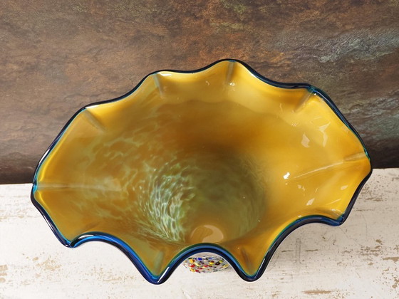 Image 1 of Handcrafted Blue Murano Shell Vase - 45cm Coastal Italian Glass Decor, Unique Gift for Her