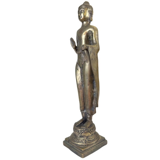 Antike thailändische Bronze Buddha Statue – Abhaya Mudra – 31 cm – Bildhauerei (photo 8 of 10)