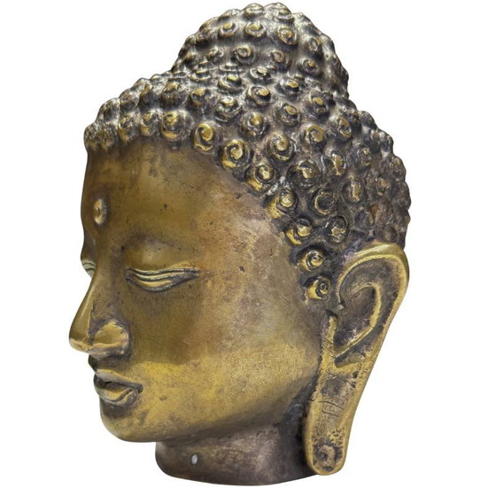 Gilded bronze Buddha head from Burma – Mandalay style – Sculpture (photo 8 of 9)