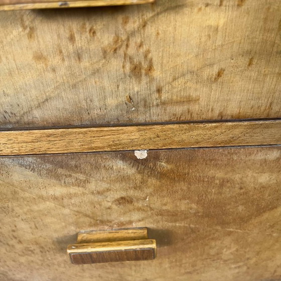 Image 1 of Rara cómoda alta / cómoda en nogal flameado art deco, 1930/1940