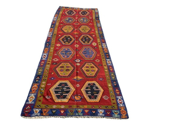 Image 1 of Antieke Turkse Sarkisla Kelim, Antiker Anatolië hier Sarkisla Kelim 372 x 140 cm