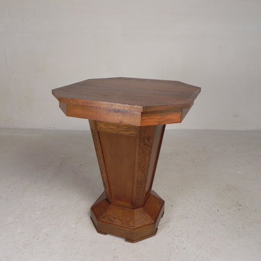 Octagonal Art Deco Side Table, Oak, 1930s