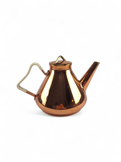 Vintage copper teapot teakettle raffia handle vintage