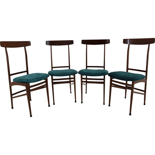 Set van 4 vintage mahonie eetkamerstoelen, Italië 1960