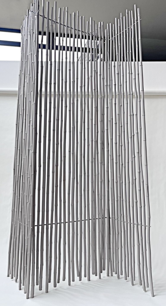 Image 1 of BAMBOE kamerscherm, kamerscherm, rotan, grijs geverfd, set van 3