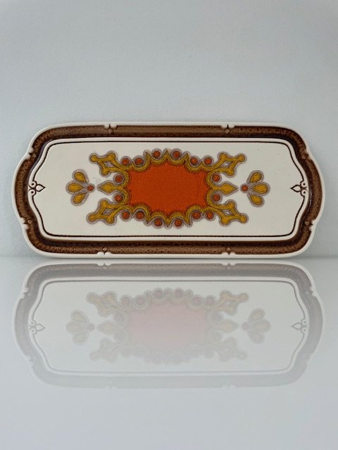 Image 1 of Plateau à gâteaux en céramique vintage | Art Deco Floral Design | 36.5 x 16.5 cm