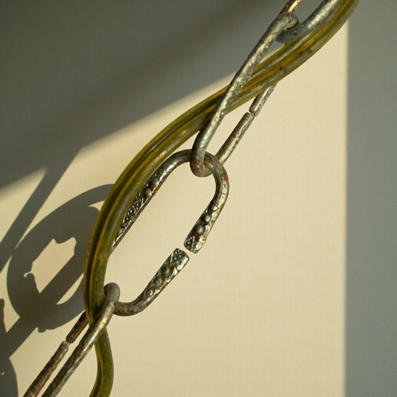 Image 1 of Lampadario rustico in legno con 3 luci in paglia di legno, anni '60