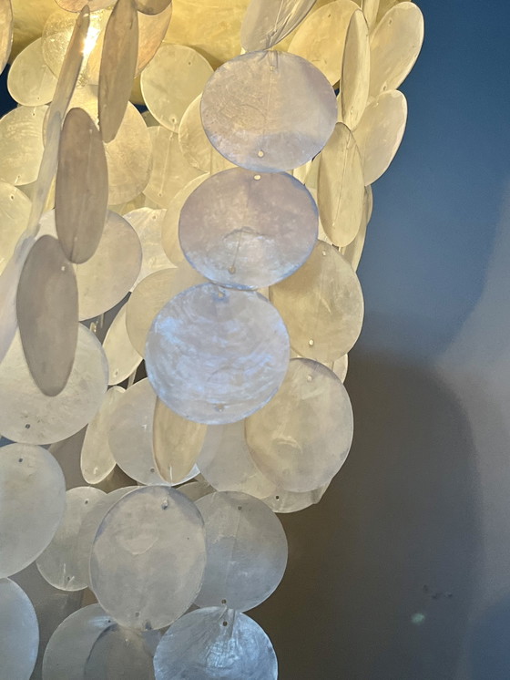 Image 1 of Capiz Shell Pendant Lamp Pearl Shell Gold Details !