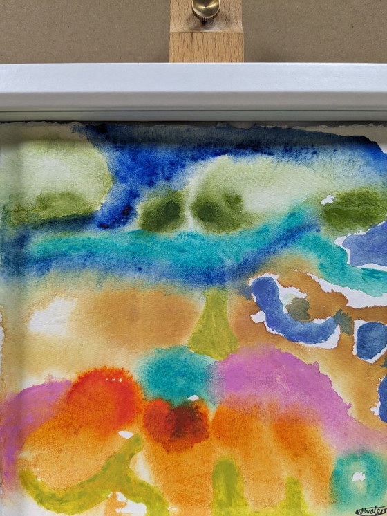 Image 1 of ABSTRACT LANDSCHAP ORIGINEEL SCHILDERIJ NIGEL WATERS KLEUR INKT ACRYL INGELIJST KUNST