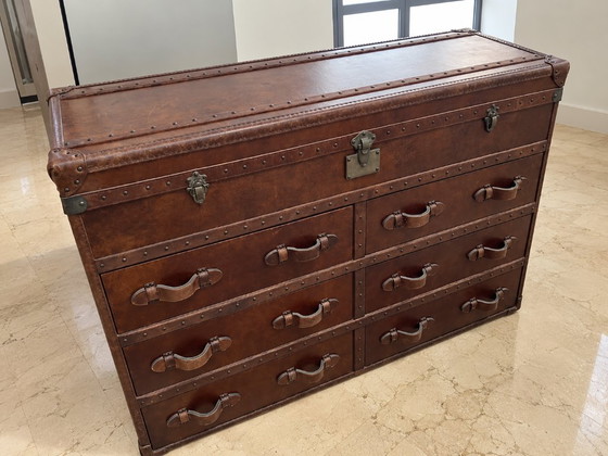 RH Leather Mayfair Steamer Trunk Double Chest - Vintage Cigar, Restoration Hardware, Chest of drawers, Metal (photo 5 of 9)