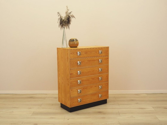 Danish pine veneer chest of drawers with six drawers, 1970s, Wood, Yellow (photo 5 of 11)