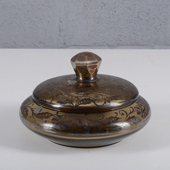 Bowl with glass lid and silver decorations (photo 4 of 7)