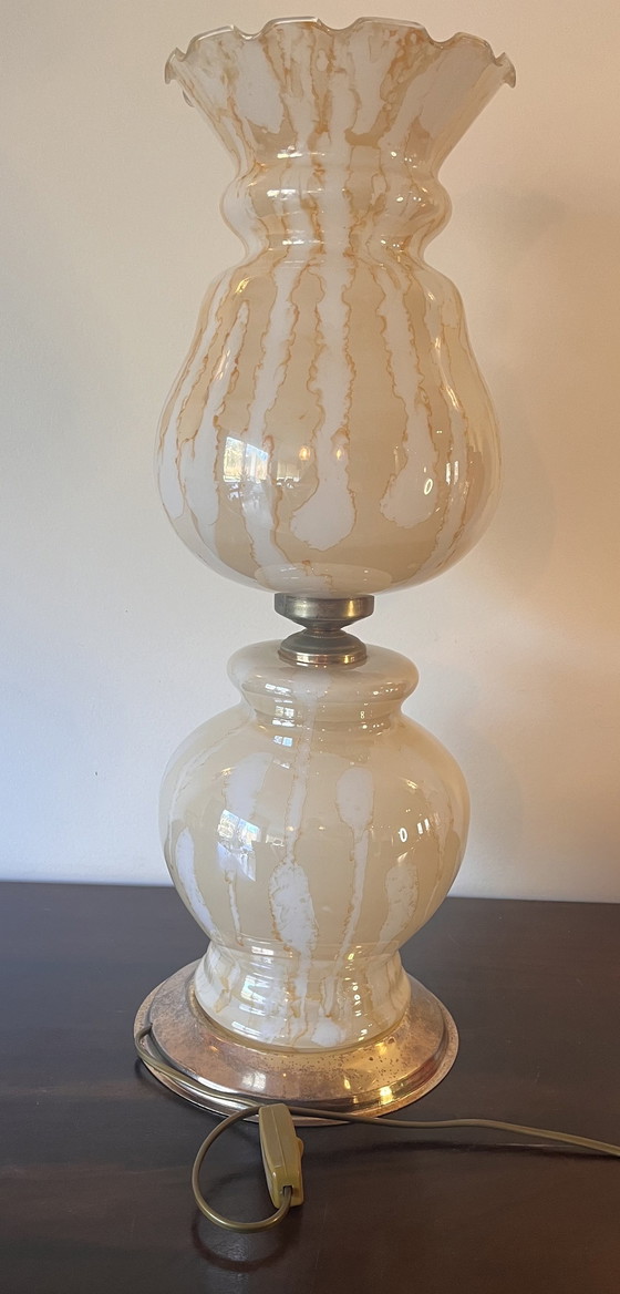 Image 1 of Vintage Lamp Van Glas Met Messing