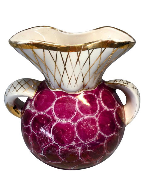 Large Antique Art Deco Thulin Belgium Vase - 22cm - Rare Pink & Gold - Incised Belgium 1