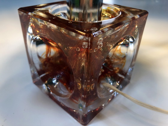 Image 1 of Table Lamp - Cube - Fractal Resin - Polished Steel - 1970