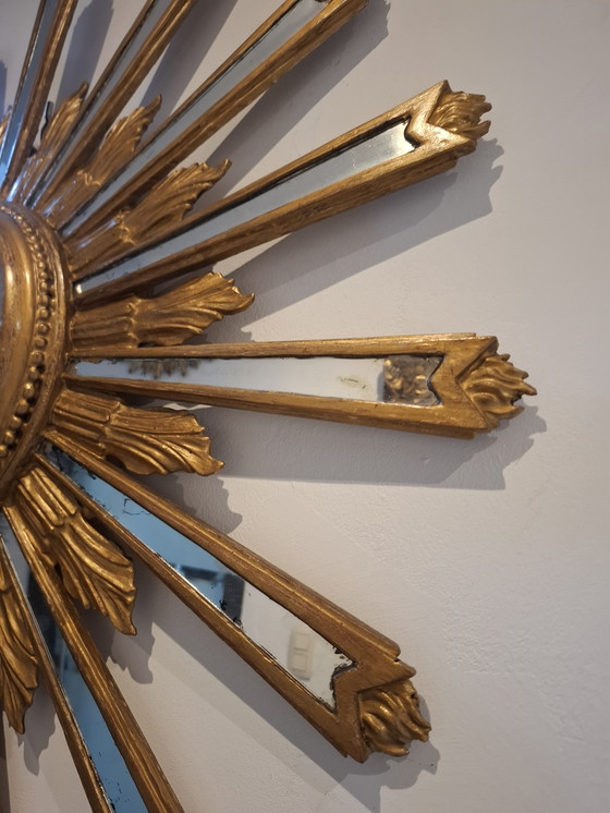 Image 1 of Miroir soleil en bois de 85cm XXL de 1962 estampé convexe 