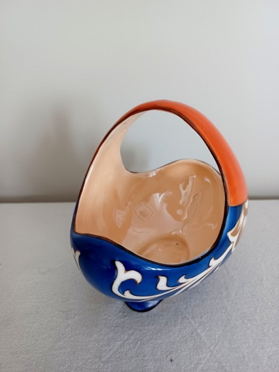 Image 1 of Panier en céramique peint à la main – style éclectique – faïence de Gouda – couleurs éclatantes