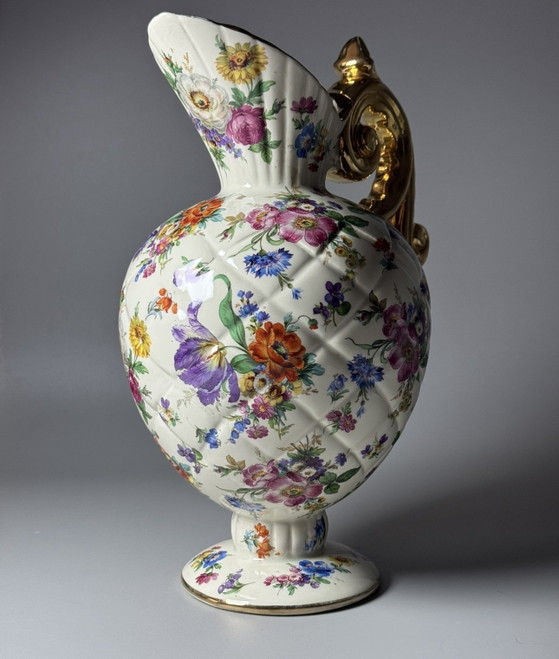 Image 1 of Boch Frères La Louvière Keralux Kruikvaas “Fleurs de Saxe” — België, Late Art Deco Periode