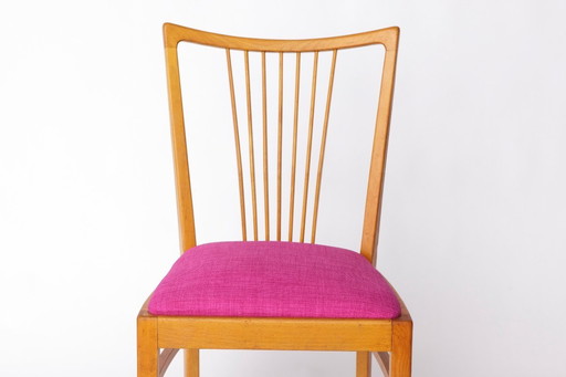 Vintage magenta beklede beukenhouten eetkamerstoel - Duitsland, jaren 1960-1970