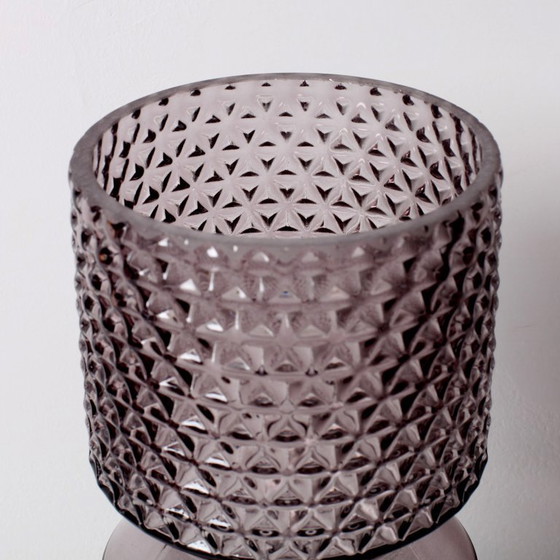 Image 1 of Smoky Purple Glass Vase: Mid-Century Modern Italian Pressed Glass