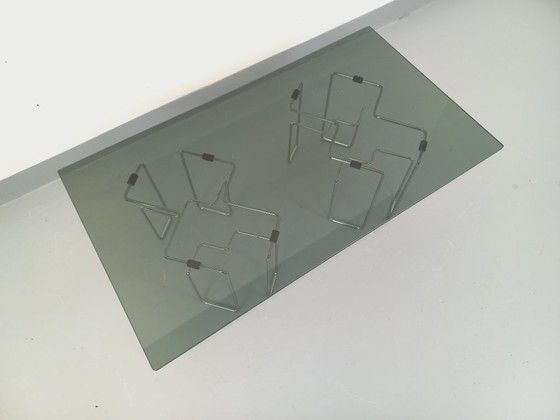Image 1 of Vintage Space Age rectangular coffee table in smoked glass and chrome metal from the 1970s