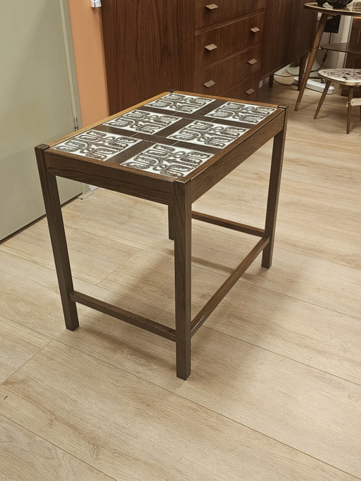 Vintage Deense Bijzettafel Salontafel Tafel Keramiek Palissander – Stone, Wood (photo 2 of 13)
