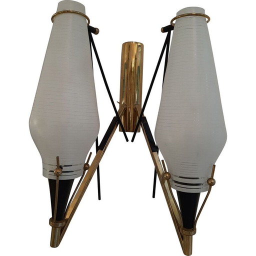 Paar alte Wandlampen mit gestreiftem Glas, Italien 1950