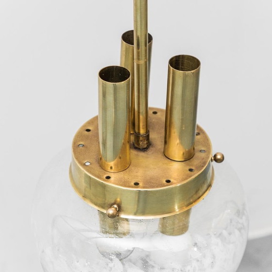 Image 1 of LAMPADA A SOSPENSIONE VINTAGE EN OTTONE ET VETRO SOFFIATO – LAMPADARIO DESIGN ANNI '60