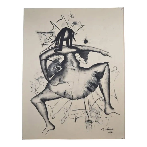 László Mindszenti Tusche auf Papier, auf Karton montiert, signiert und datiert 1972