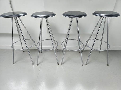 4 sgabelli da bar vintage cromati neri