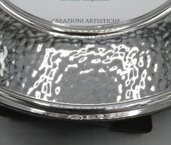 Image 1 of Hammered 925 silver photo frame, 15cm diameter
