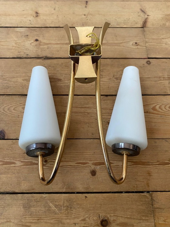 Image 1 of Applique murale double branche tulipe, design scandinave vintage années 60